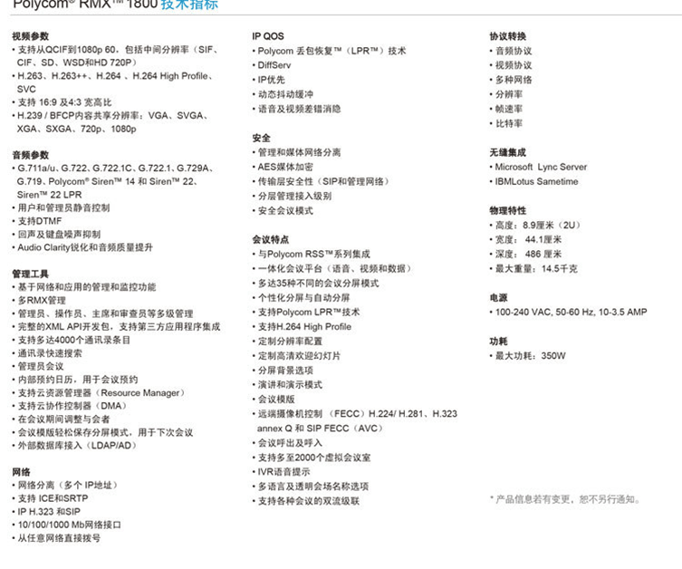 Polycom RMX 1800 多點視頻會議控制器